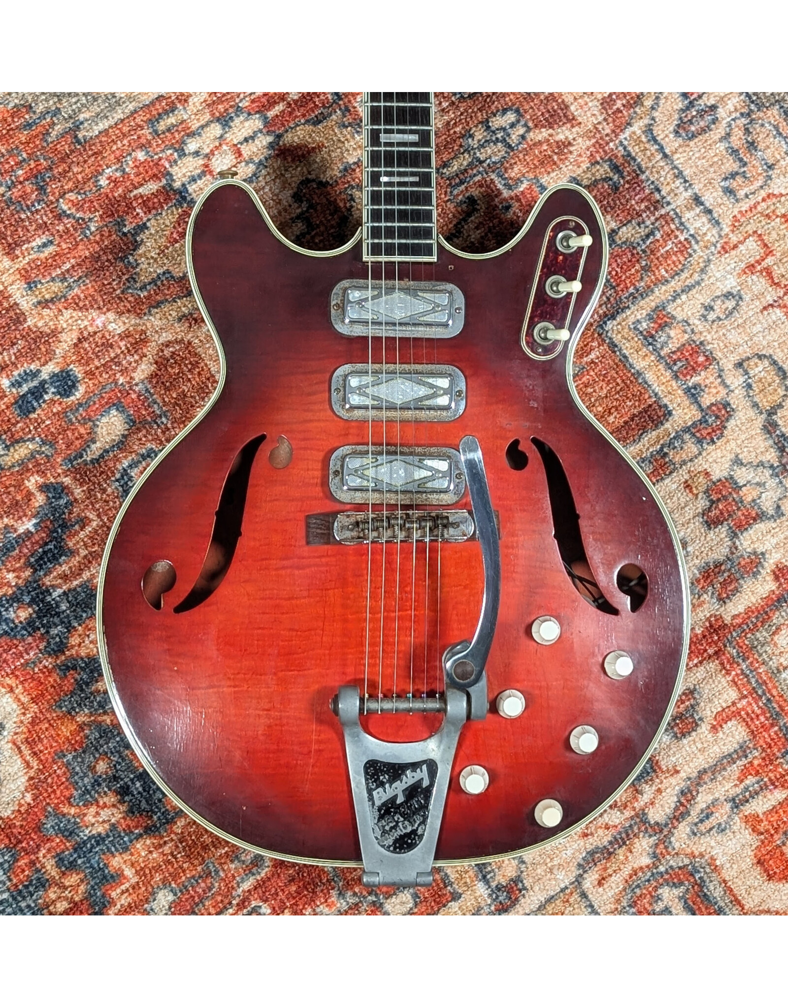 1960s Harmony 1485 "Space Dot," Red Burst w/ HSC, Used