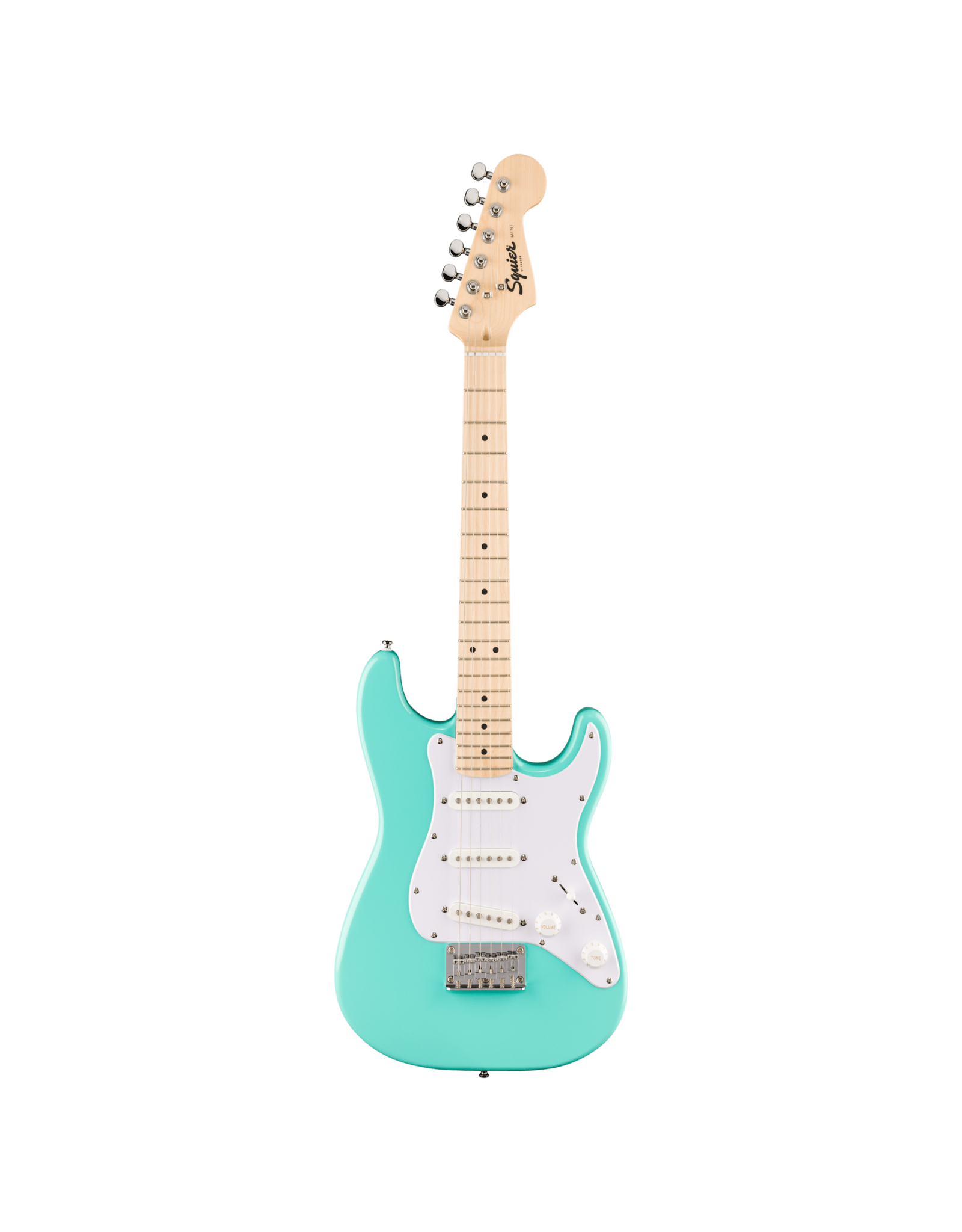 Squier Squier Mini Stratocaster, Maple Fingerboard, White Pickguard, Sea Foam Green