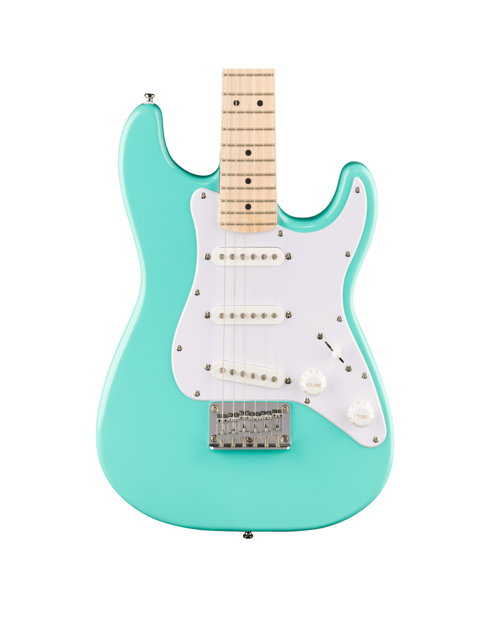 Squier Squier Mini Stratocaster, Maple Fingerboard, White Pickguard, Sea Foam Green