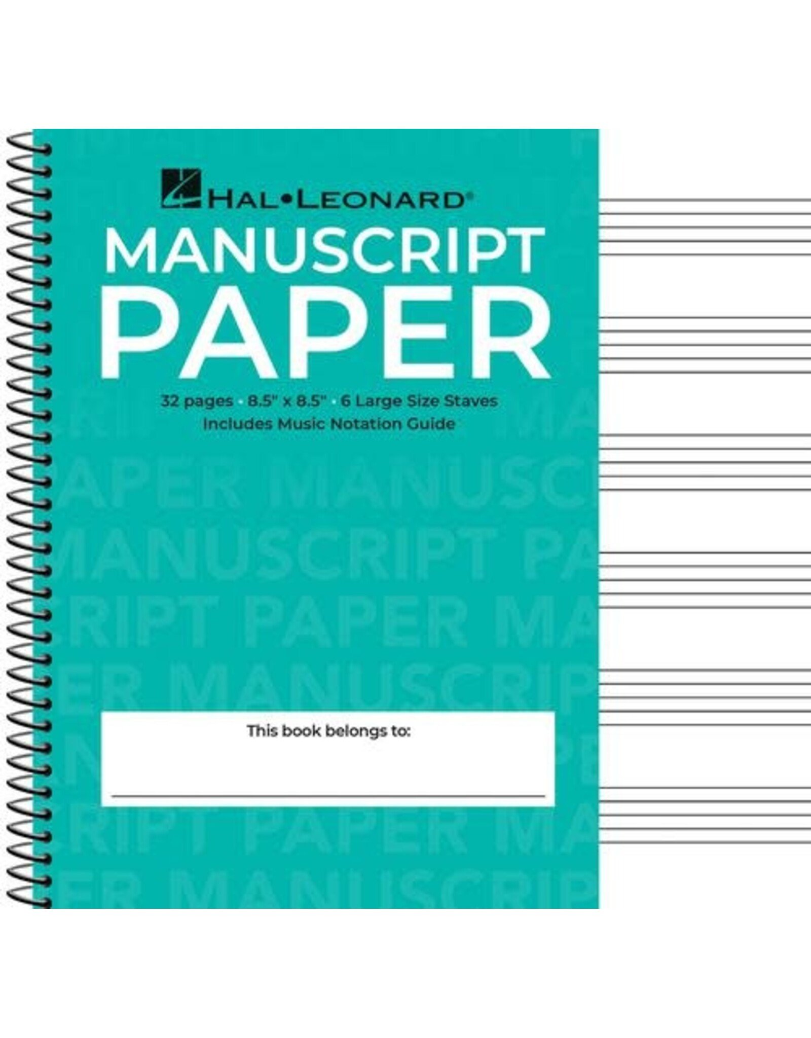 Hal Leonard Wide Staff Wirebound Manuscript Paper (Aqua Cover)