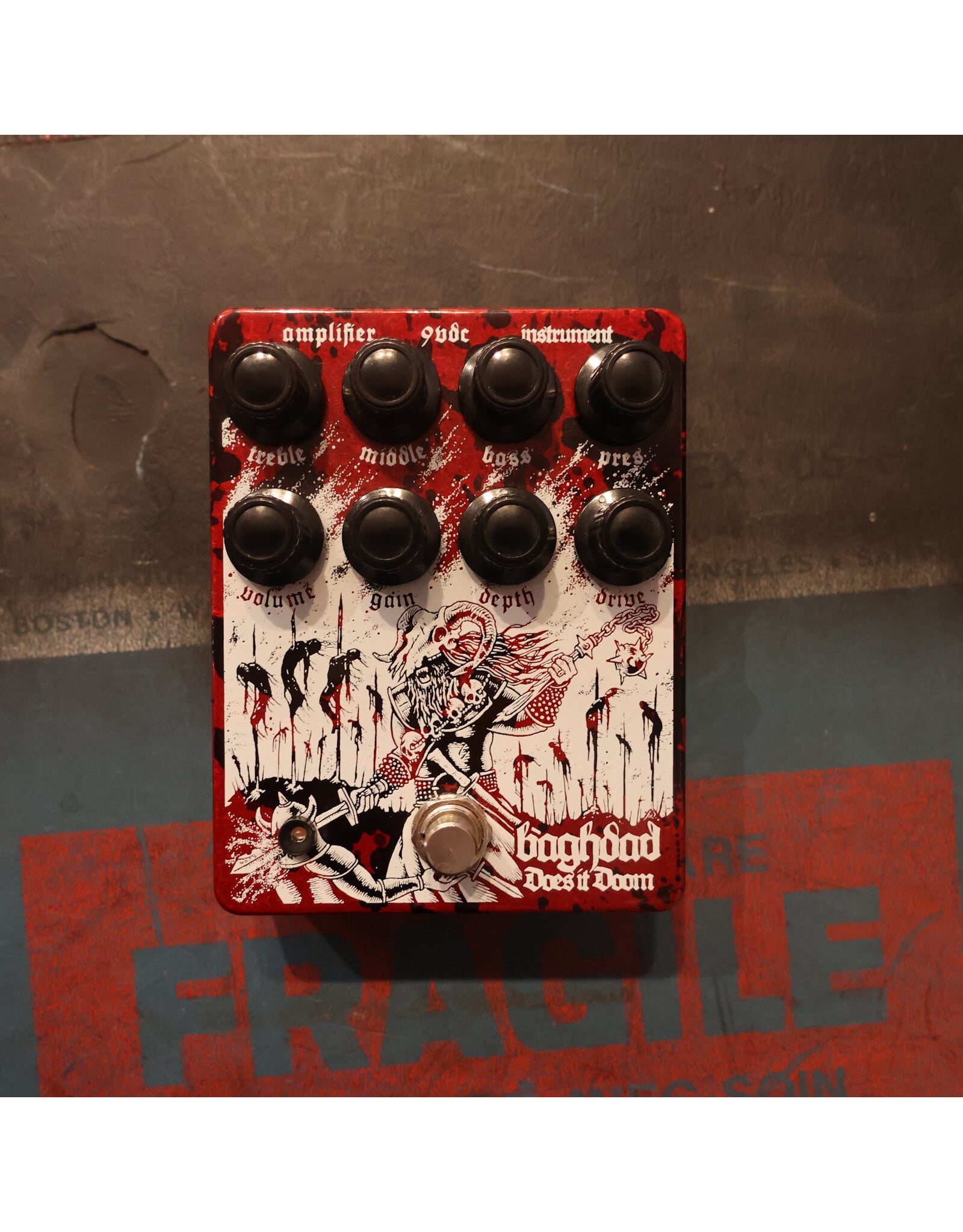 Does it Doom Does It Doom Baghdad High Gain Overdrive and Preamp Pedal, Black Splatter on Red, Used