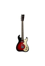 Silvertone 1449 Double Cut Electric Guitar with Lipstick Pickups, Red Silver Flake