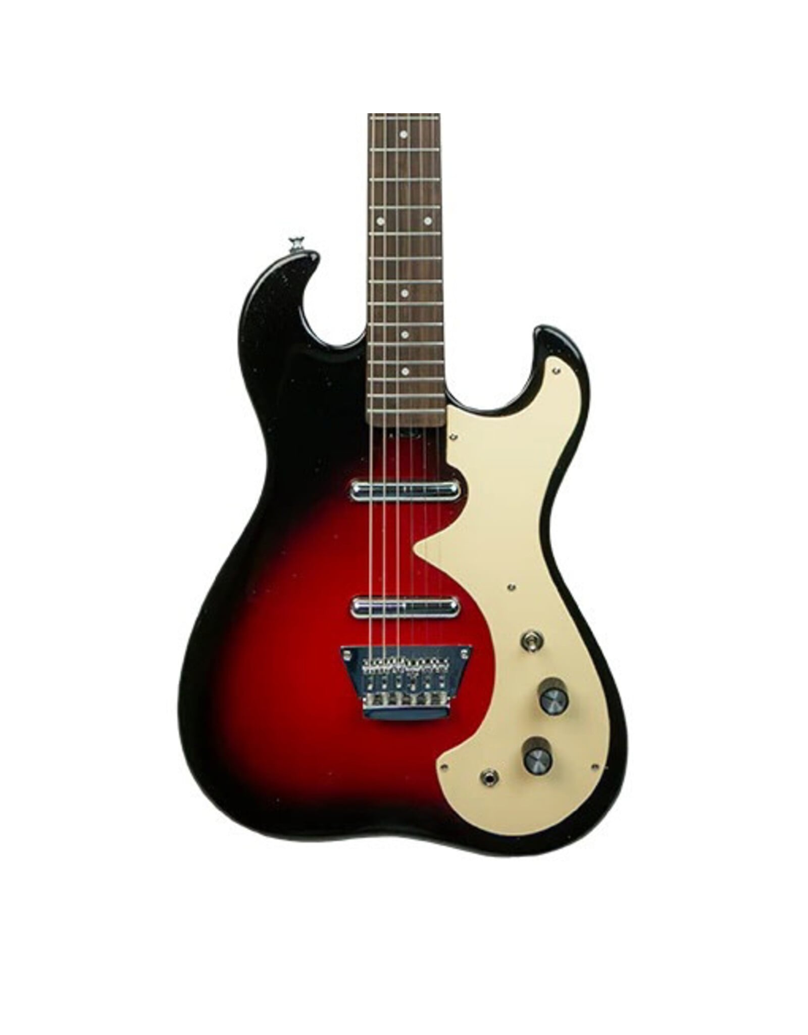 Silvertone 1449 Double Cut Electric Guitar with Lipstick Pickups, Red Silver Flake