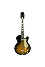 Silvertone 1446 Semi-Hollow Electric Guitar with Trapeze Tailpiece, Tobacco Sunburst