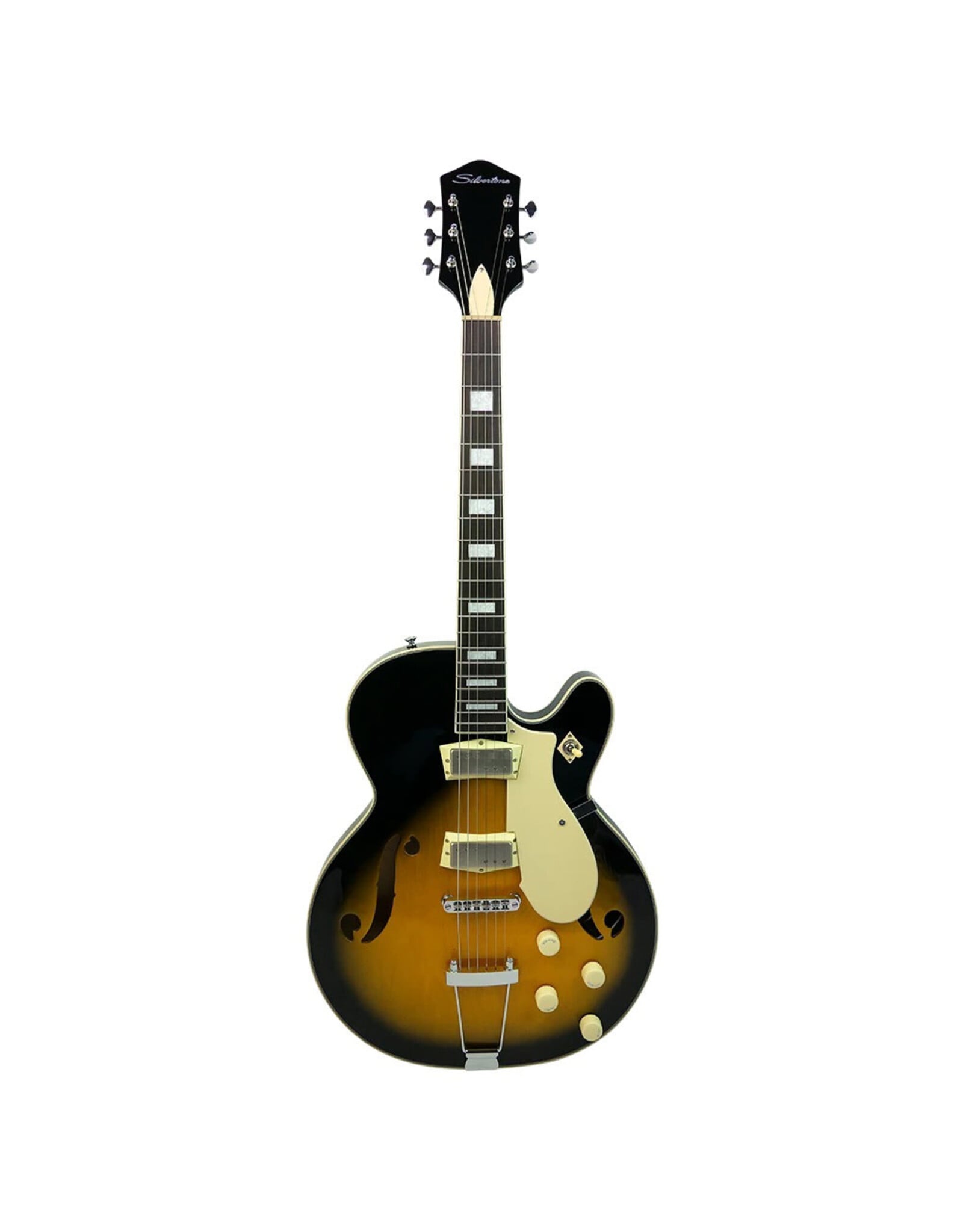 Silvertone 1446 Semi-Hollow Electric Guitar with Trapeze Tailpiece, Tobacco Sunburst