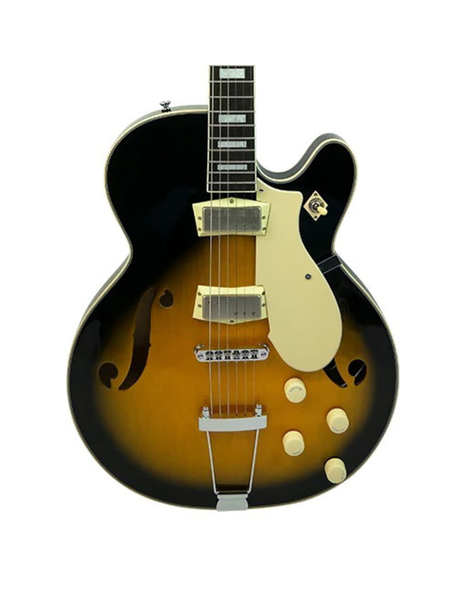 Silvertone 1446 Semi-Hollow Electric Guitar with Trapeze Tailpiece, Tobacco Sunburst