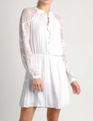 Mini Pleated Dress W/Lace Sleeves