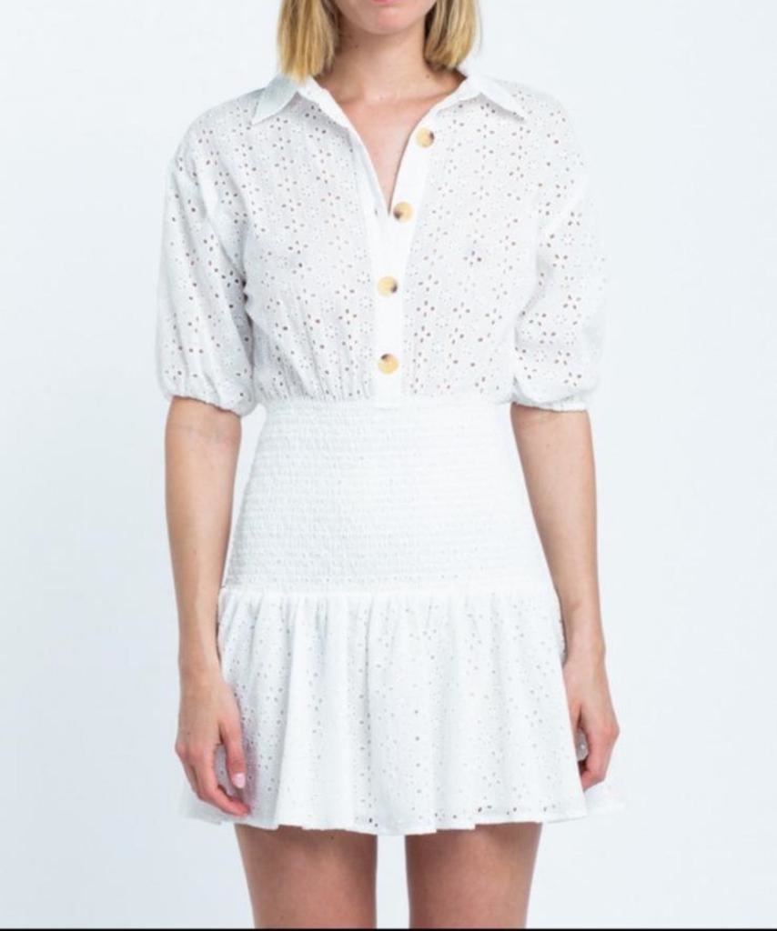 Eyelet Smocked Mini Dress