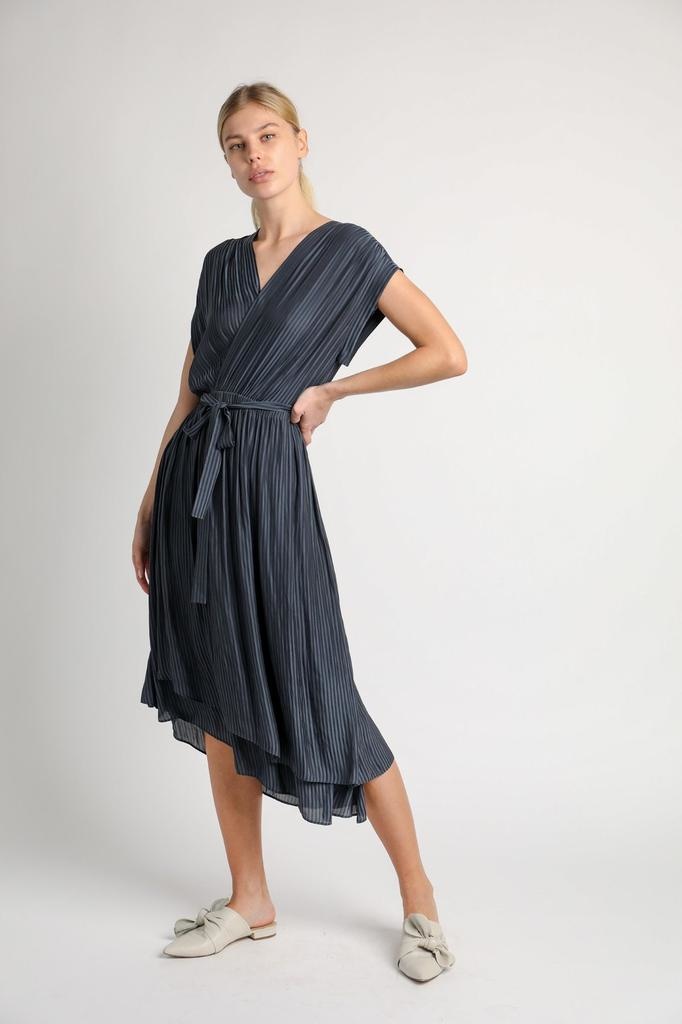 Striped Surplice Midi Dress