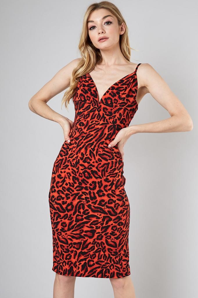 Deep V-neck Leopard Dress