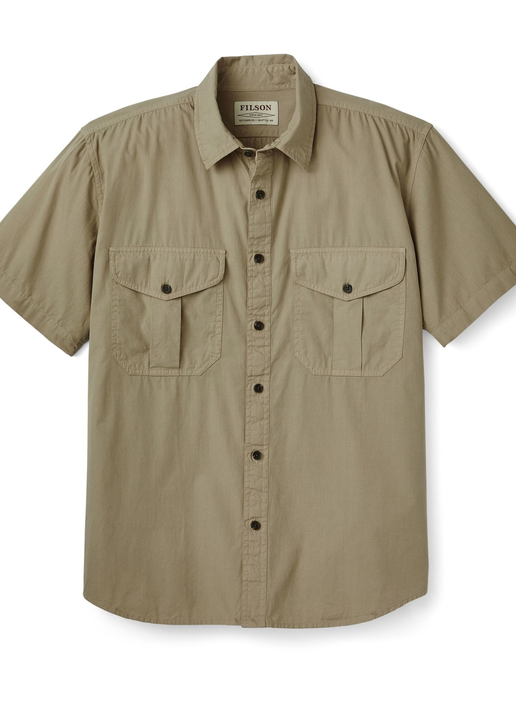 Filson Washed Short Sleeve Feather Cloth Shirt: GreyKhaki