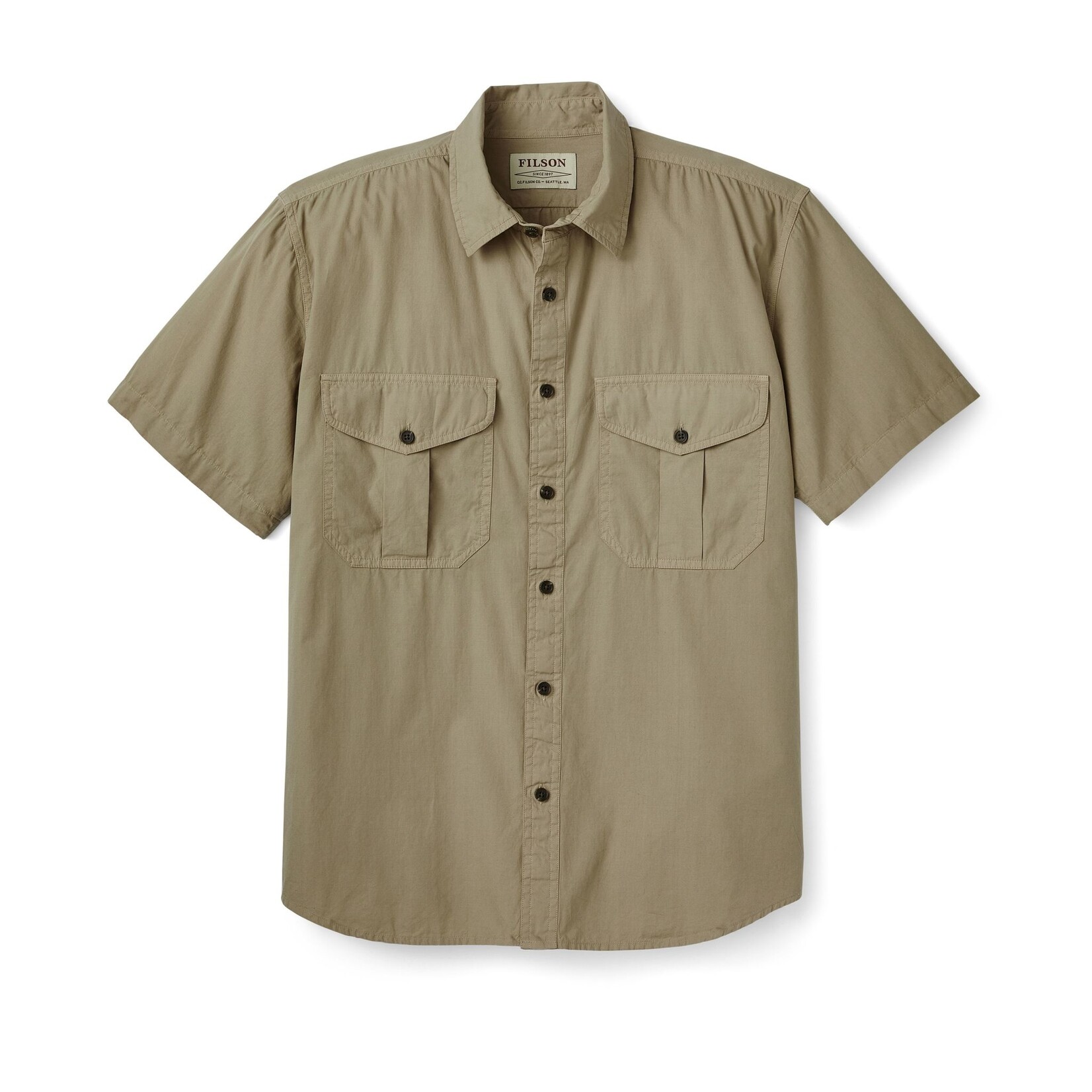 Filson Washed Short Sleeve Feather Cloth Shirt: GreyKhaki