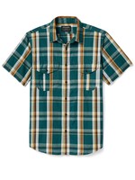 Filson Filson's Washed Short Sleeve Feather Cloth Shirt: GrnGldWht