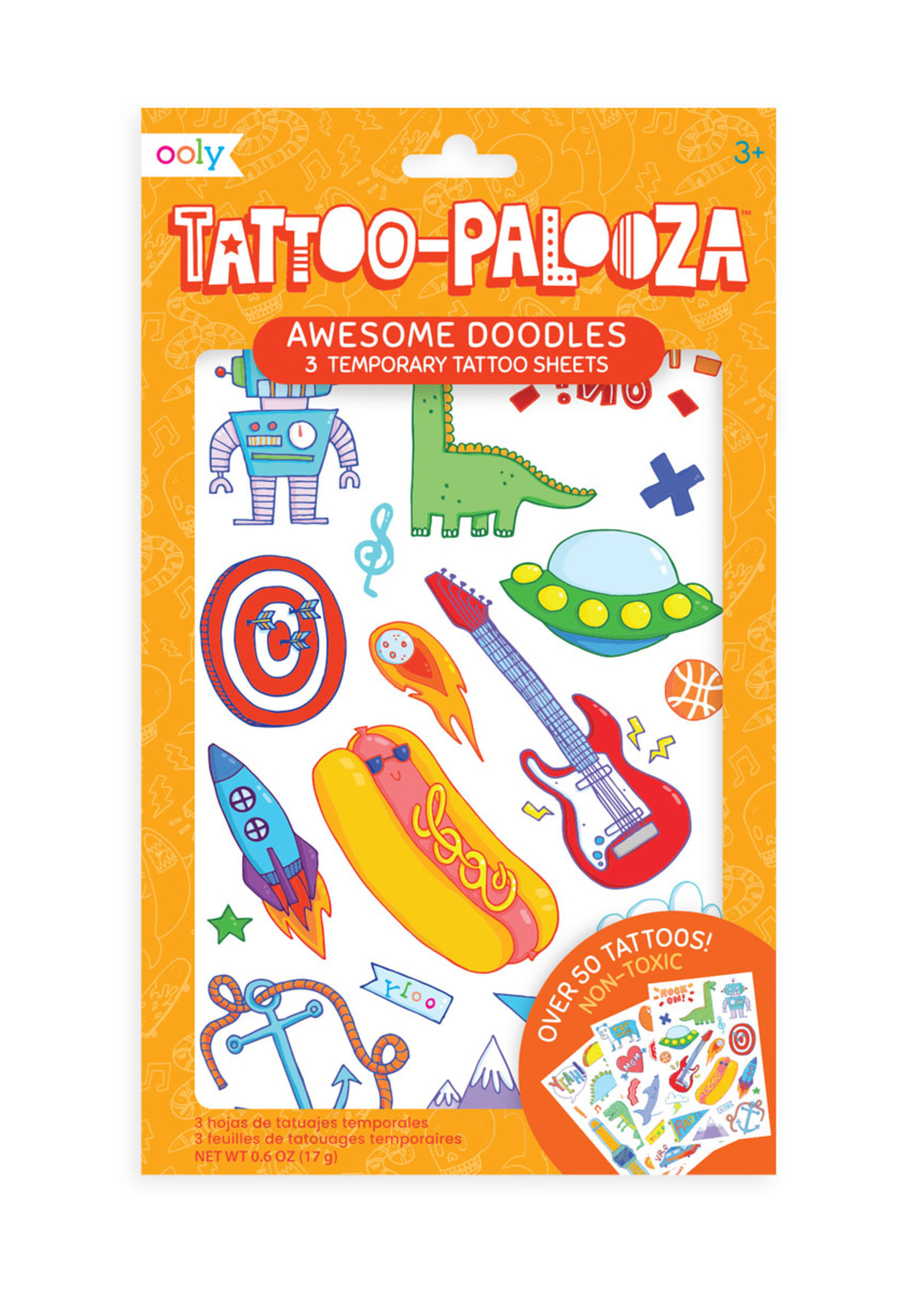 OOLY Tattoo Palooza Temporary Tattoo: Awesome Doodles - 3 Sheets