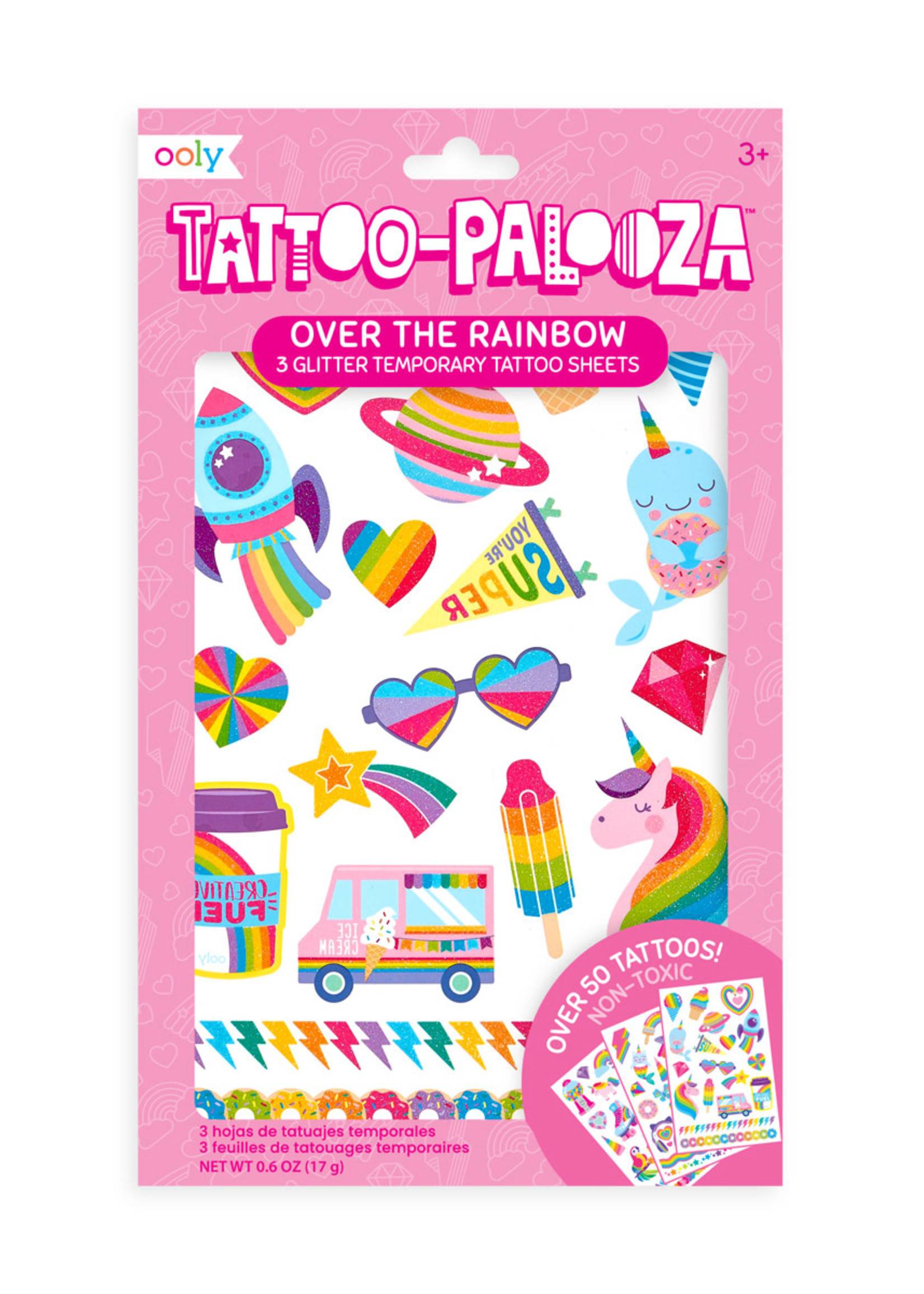 OOLY Tattoo Palooza Temporary Glitter Tattoo: Over The Rainbow - 3 Sheets