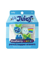 OOLY Lil' Juicy Scented Pencil Topper Erasers - Blueberry  - Set of 4