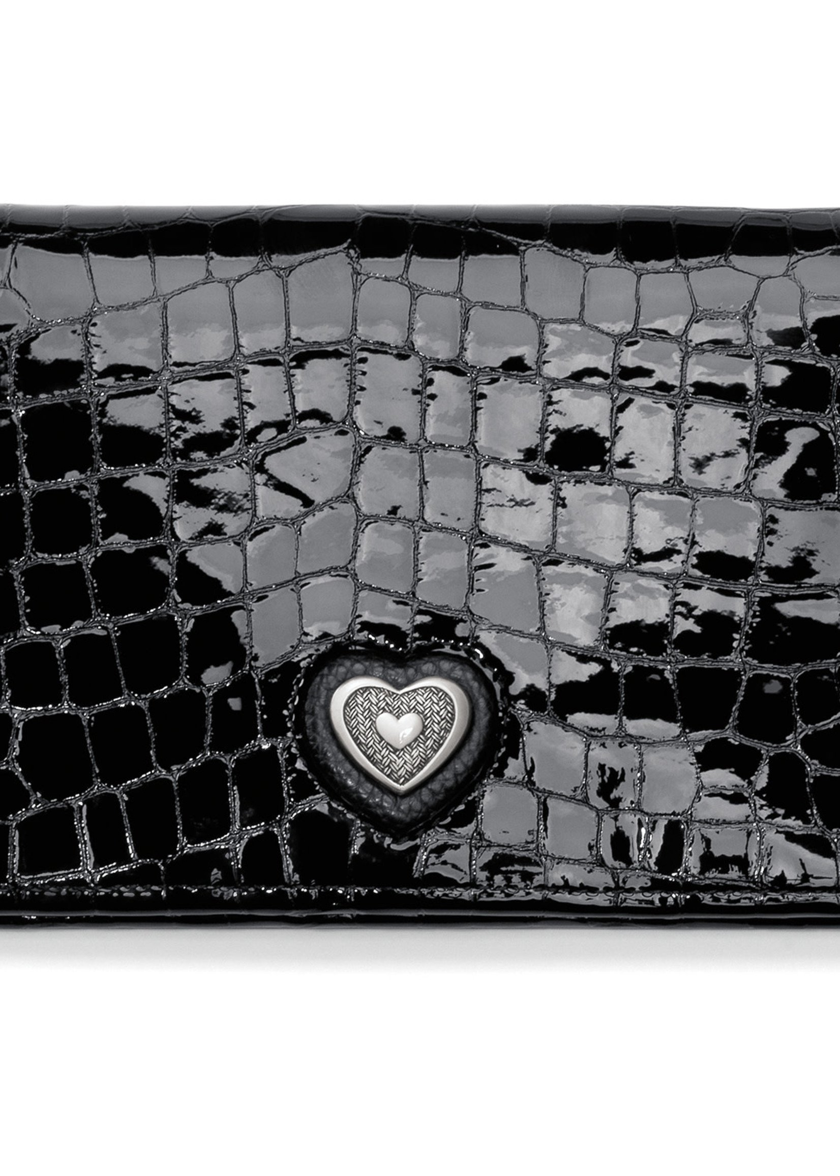 Brighton Bellissimo Heart Folio Wallet: Black Patent Croco