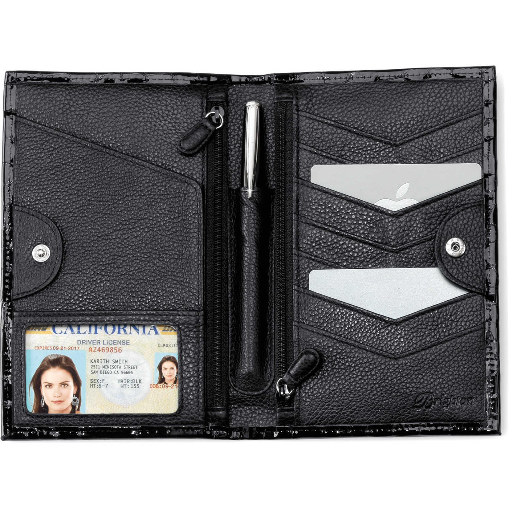 Brighton Bellissimo Heart Folio Wallet: Black Patent Croco