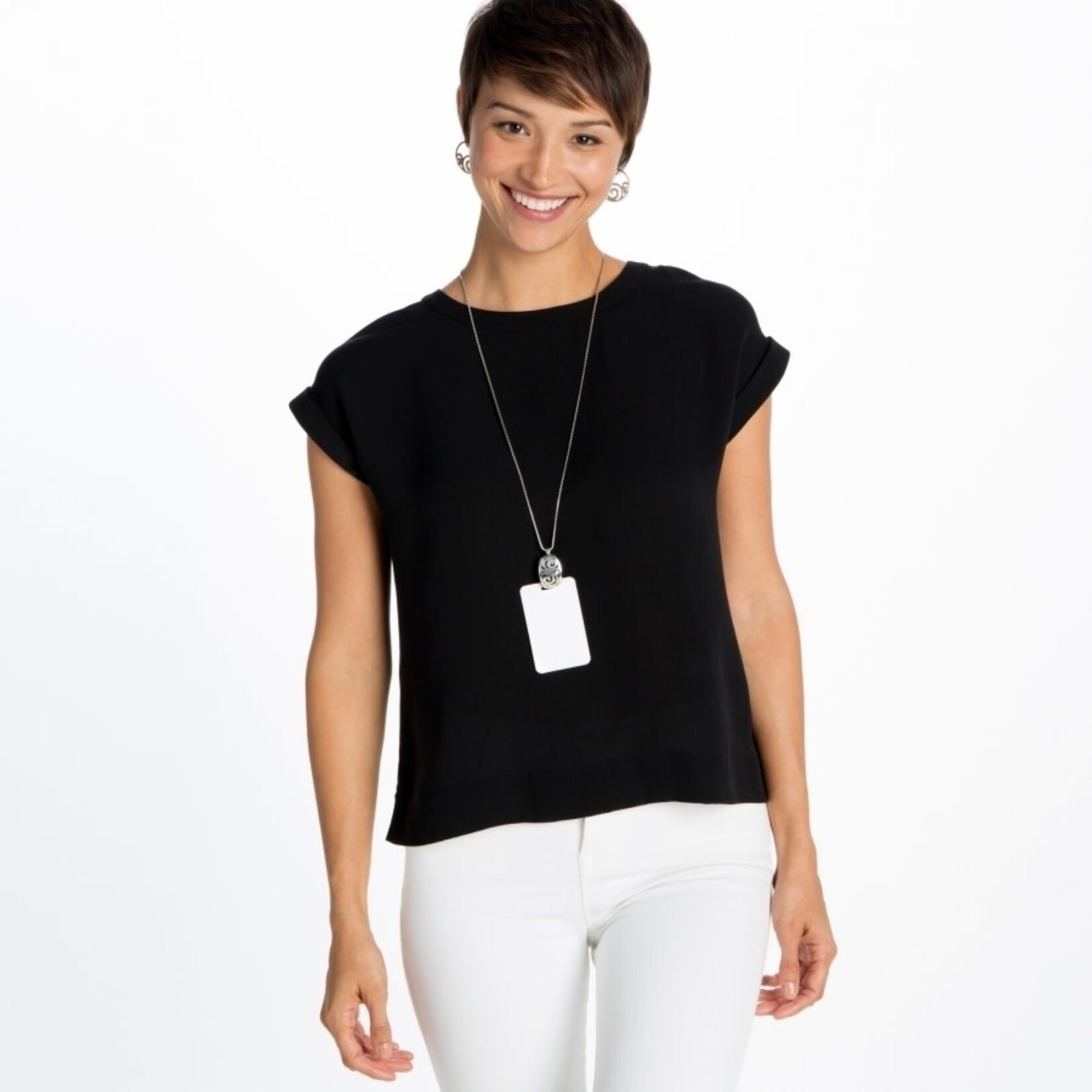 Brighton London Groove Badge Clip Necklace: Silver