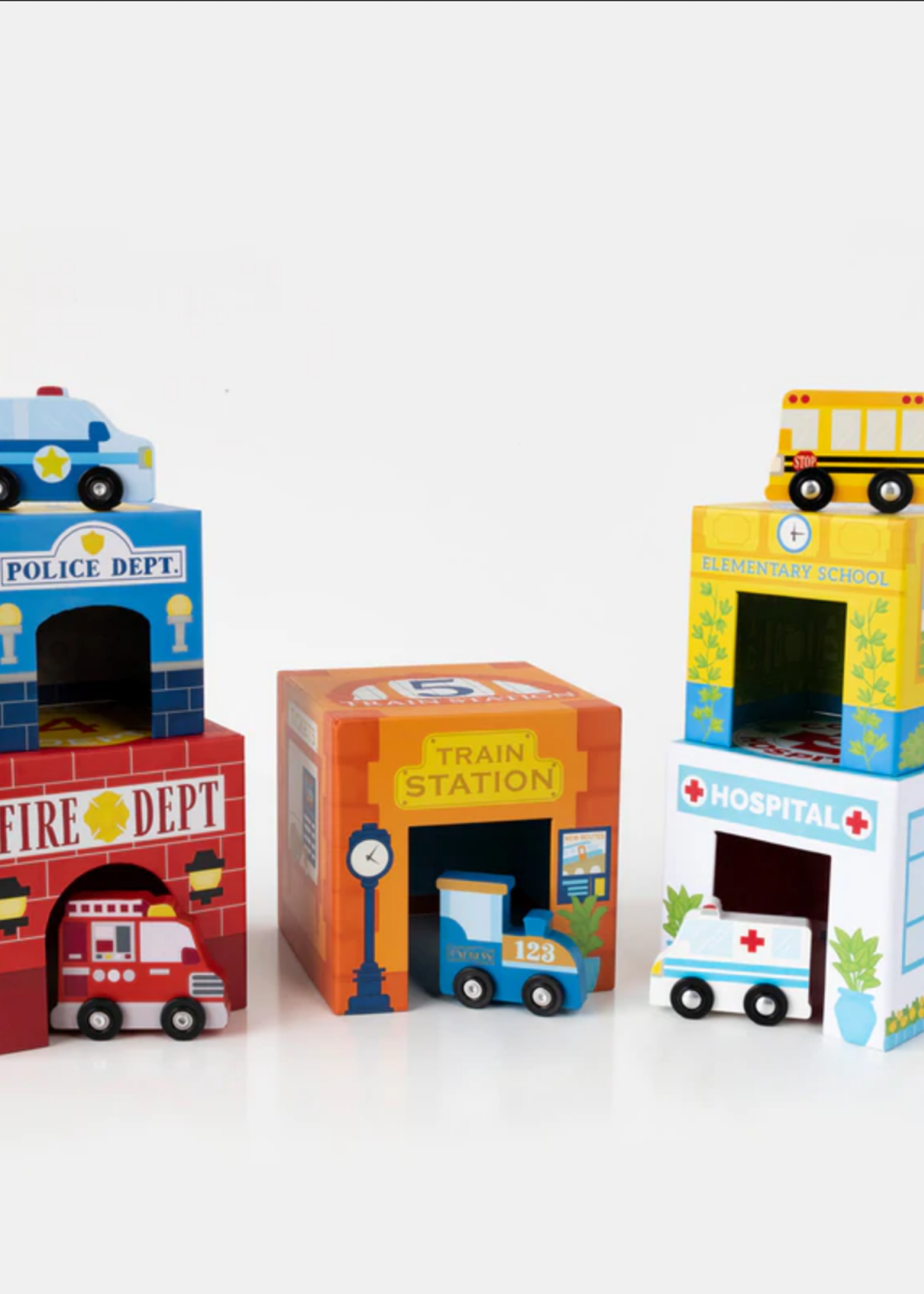 OOLY Stackables Nested Cardboard Toys & Cars Set : Busy City - 10 Pc Set