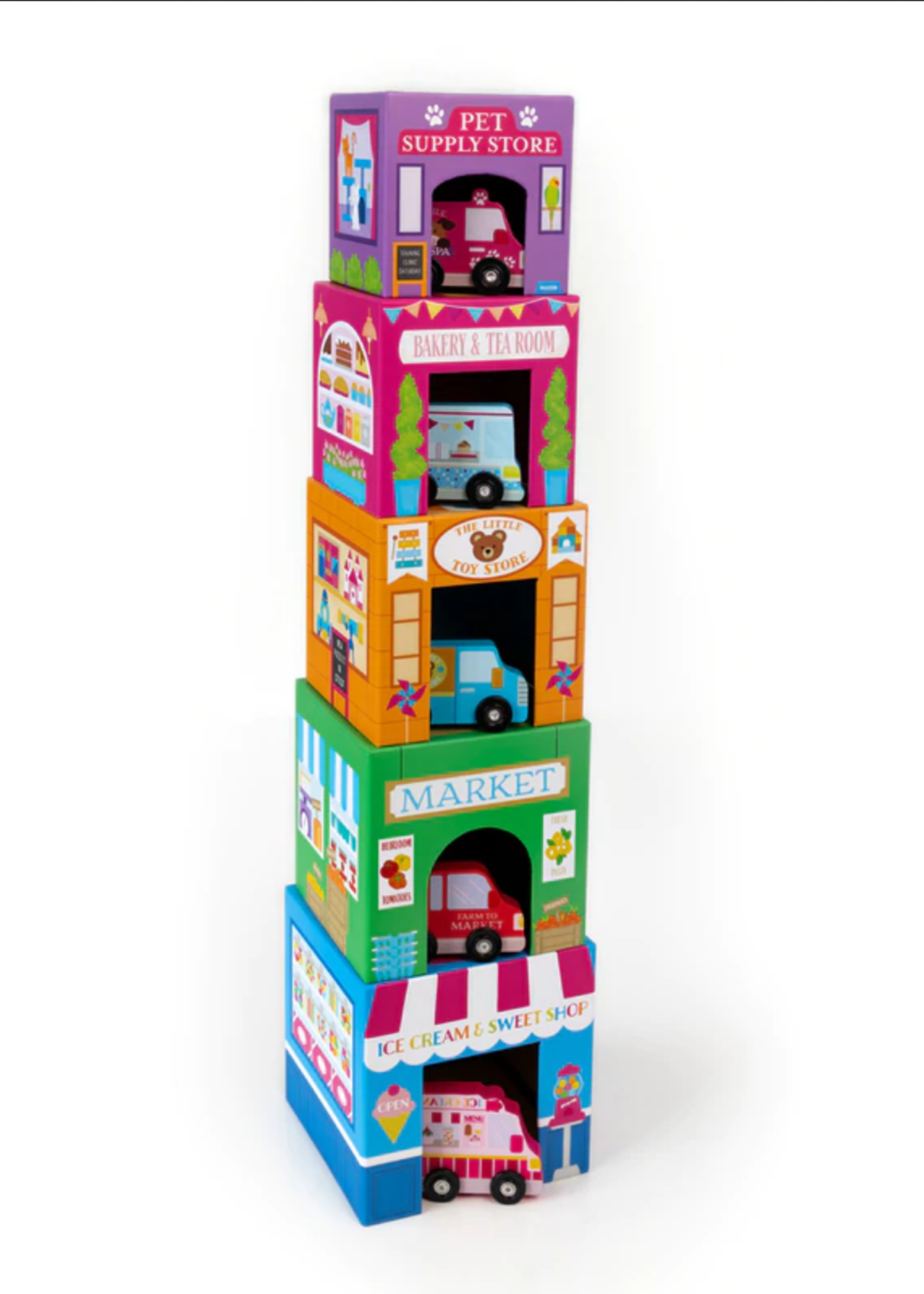 OOLY Stackables Nested Cardboard Toys & Cars Set : Rainbow Town - 10 PC Set