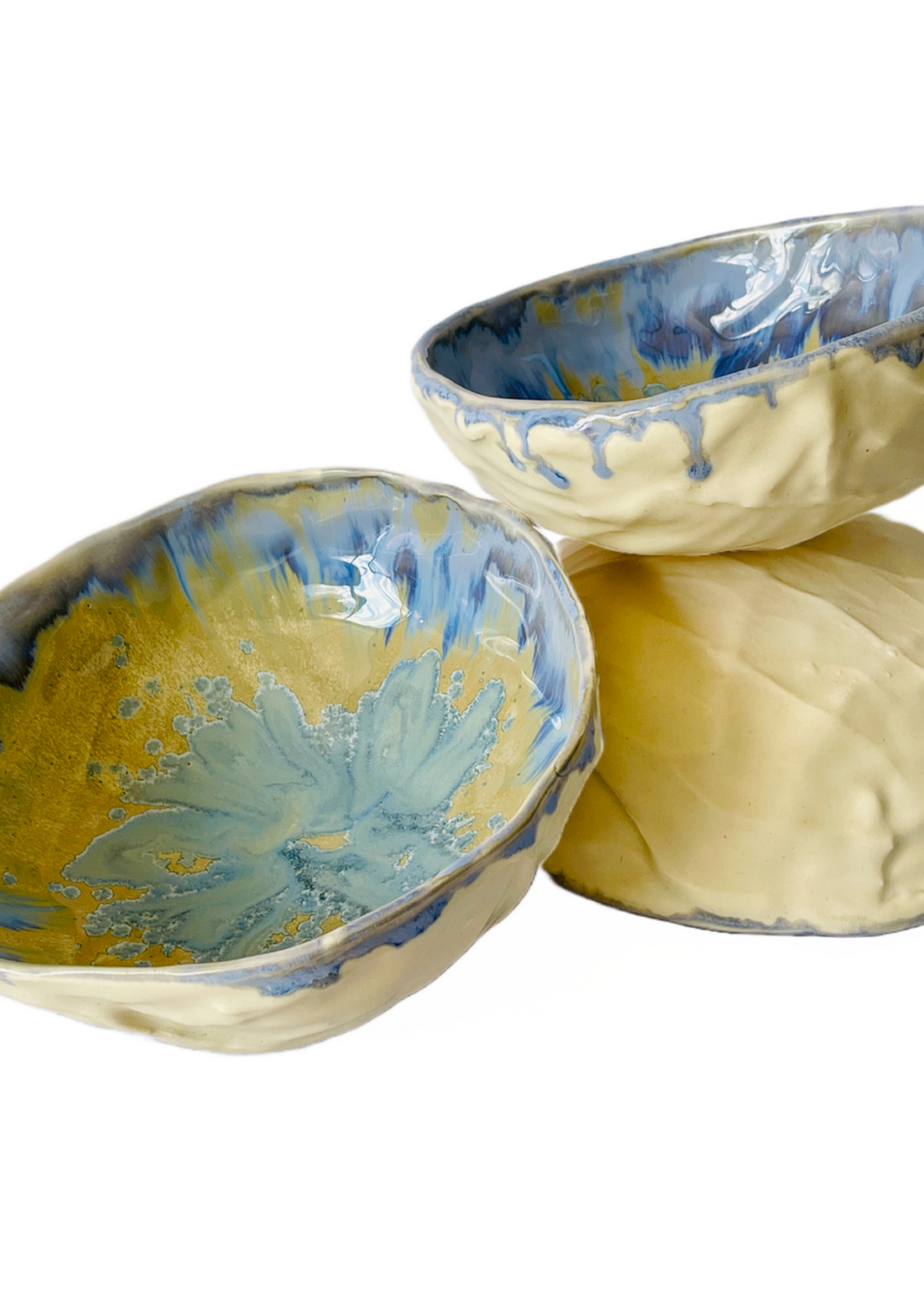 Beiko Ceramics Cabbage Bowl: Coconut/ Blue Nebula