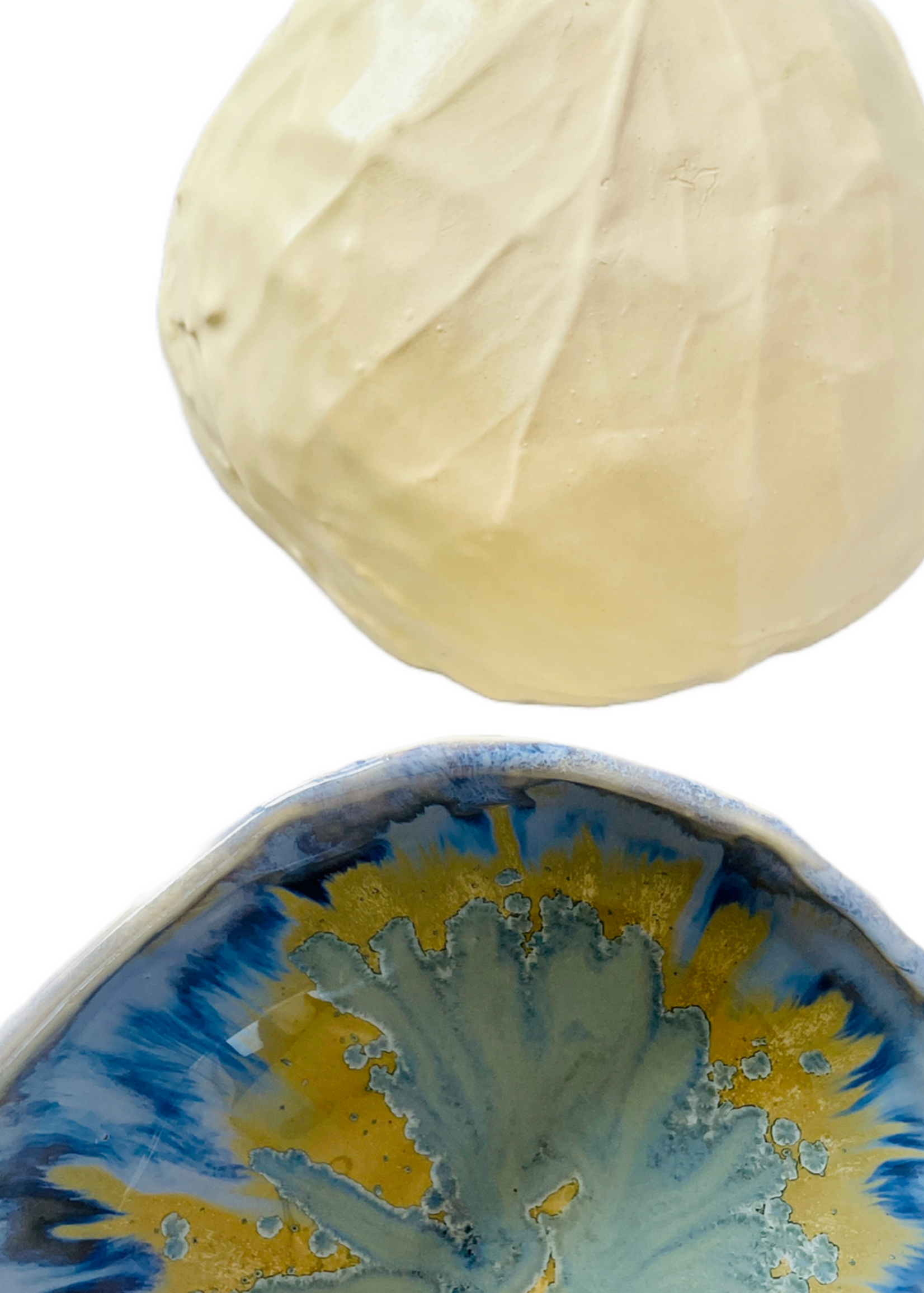 Beiko Ceramics Cabbage Bowl: Coconut/ Blue Nebula
