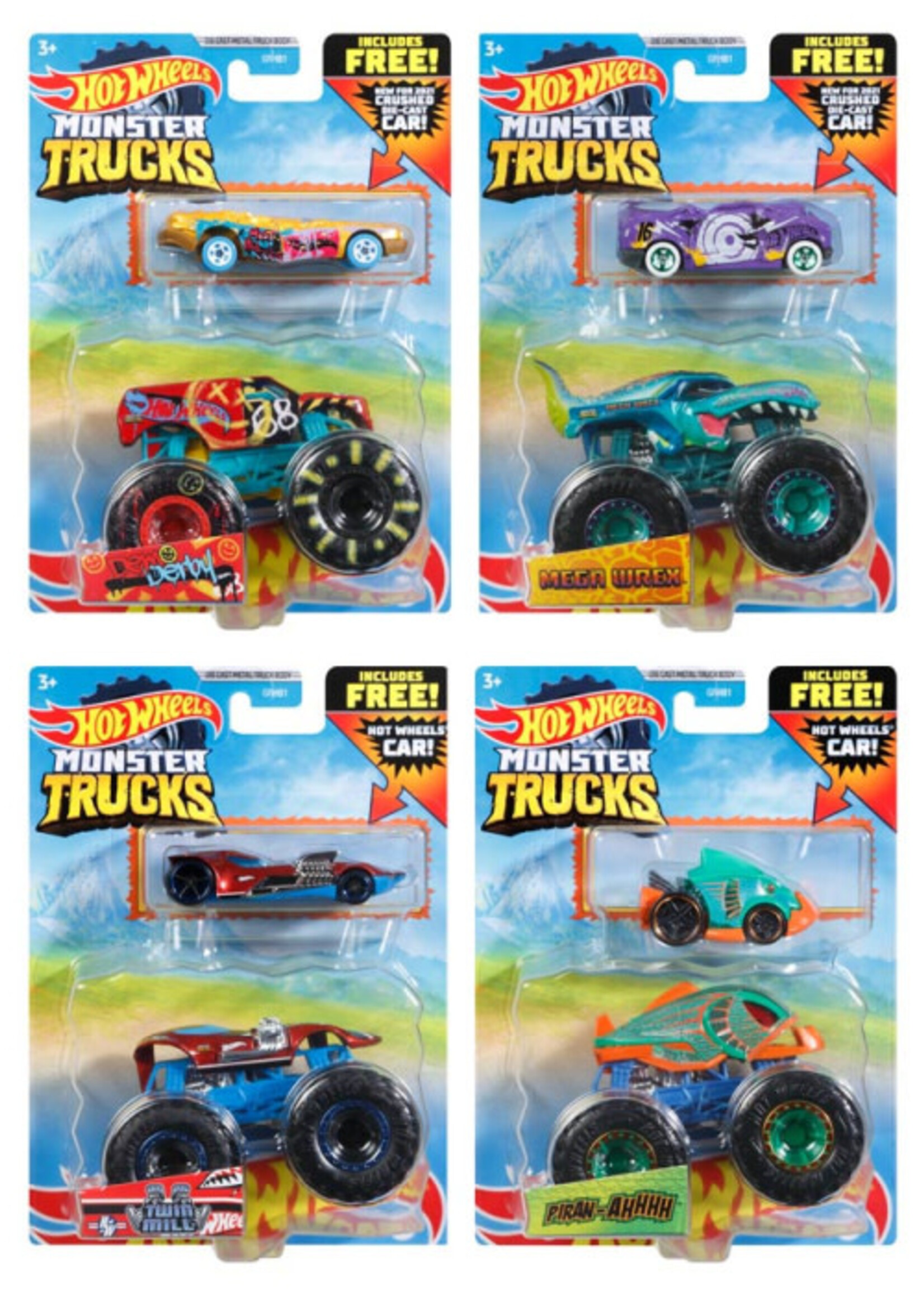 Matell Hot Wheels: Monster Truck: Truck & Car Promo Ast (8)