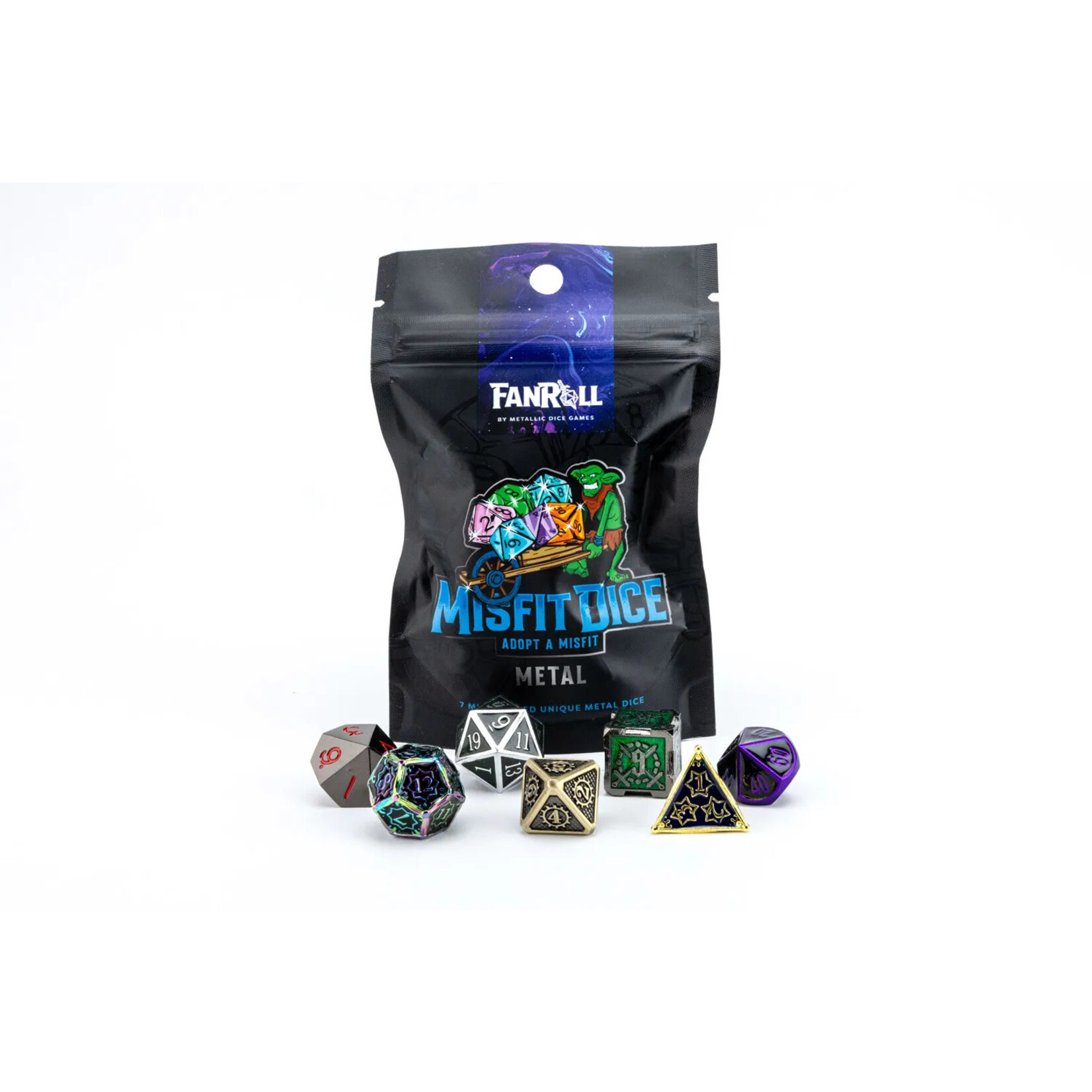 FanRoll Adopt a Misfit Metal Dice Set 16mm Polyhedral Dice Set