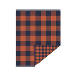 Pendleton Fringed Cotton Throw: Block Plaid; Copper/Indigo