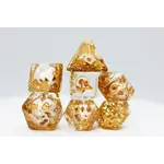 Foam Brain Skull and Gold Glitter RPG Dice Set