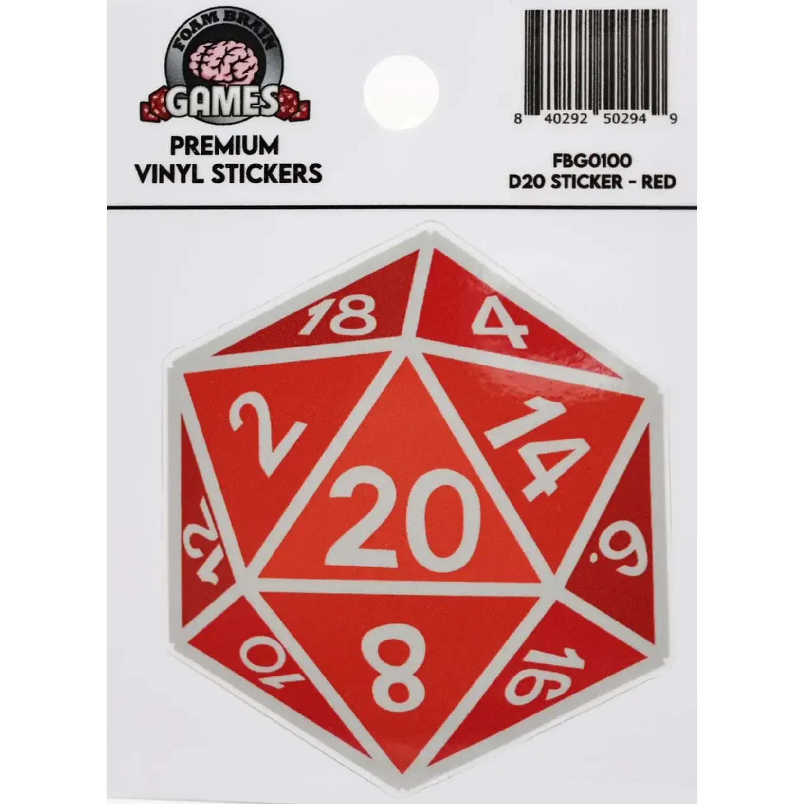 Foam Brain Games D20 Sticker - Red