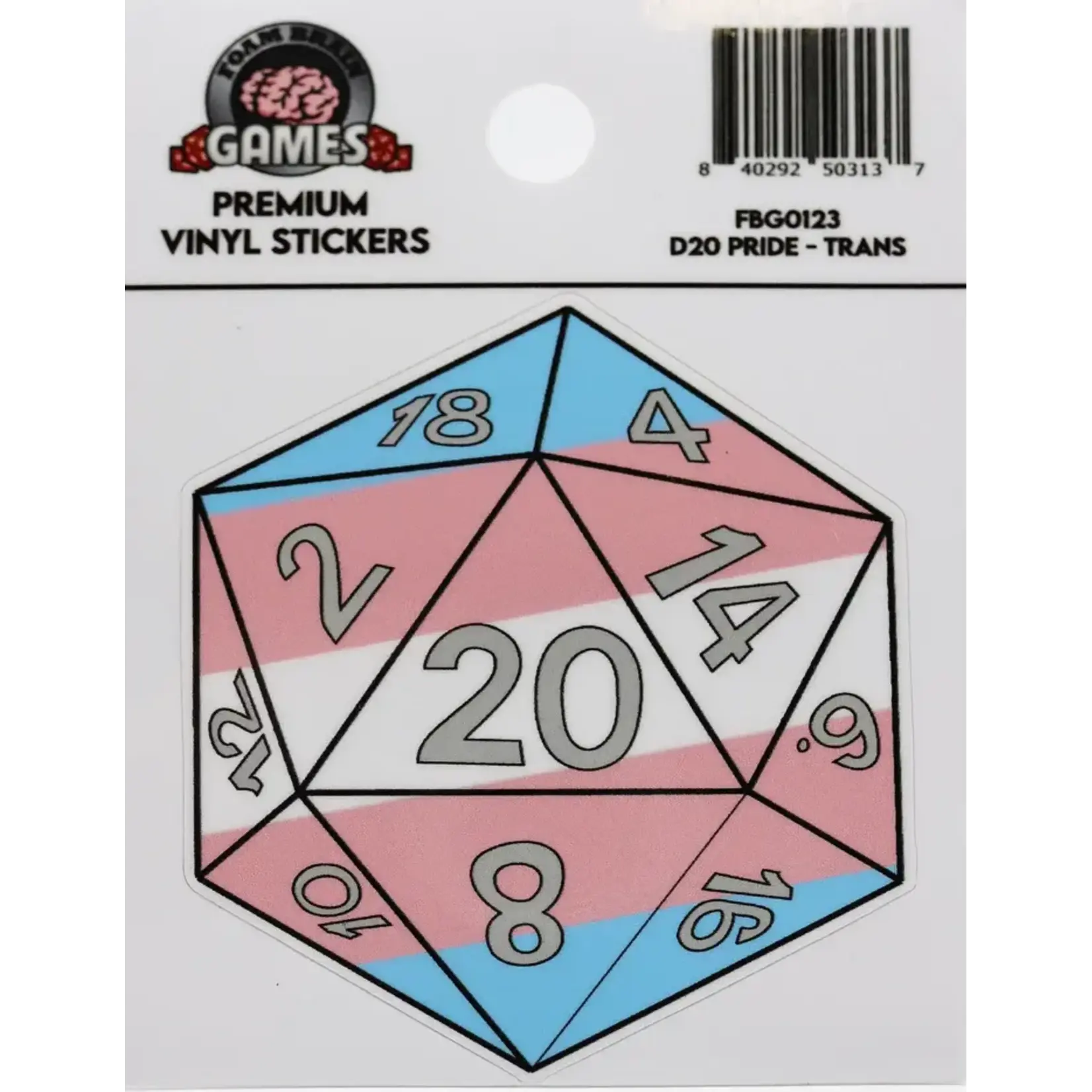 Foam Brain Games D20 Sticker - Transgender Pride