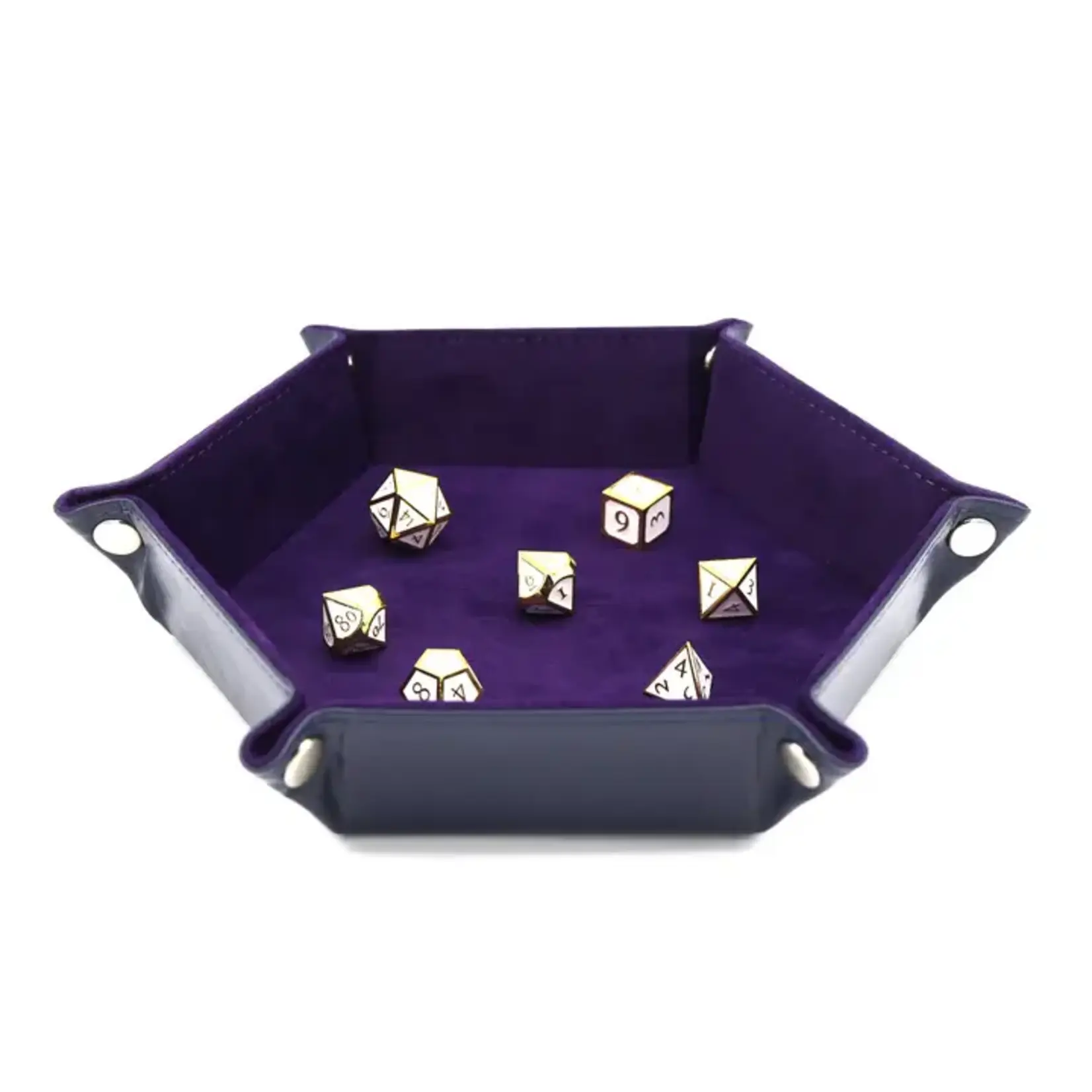 Foam Brain Games Leatherette & Velvet Dice Tray (Navy w/ Purple Hex)