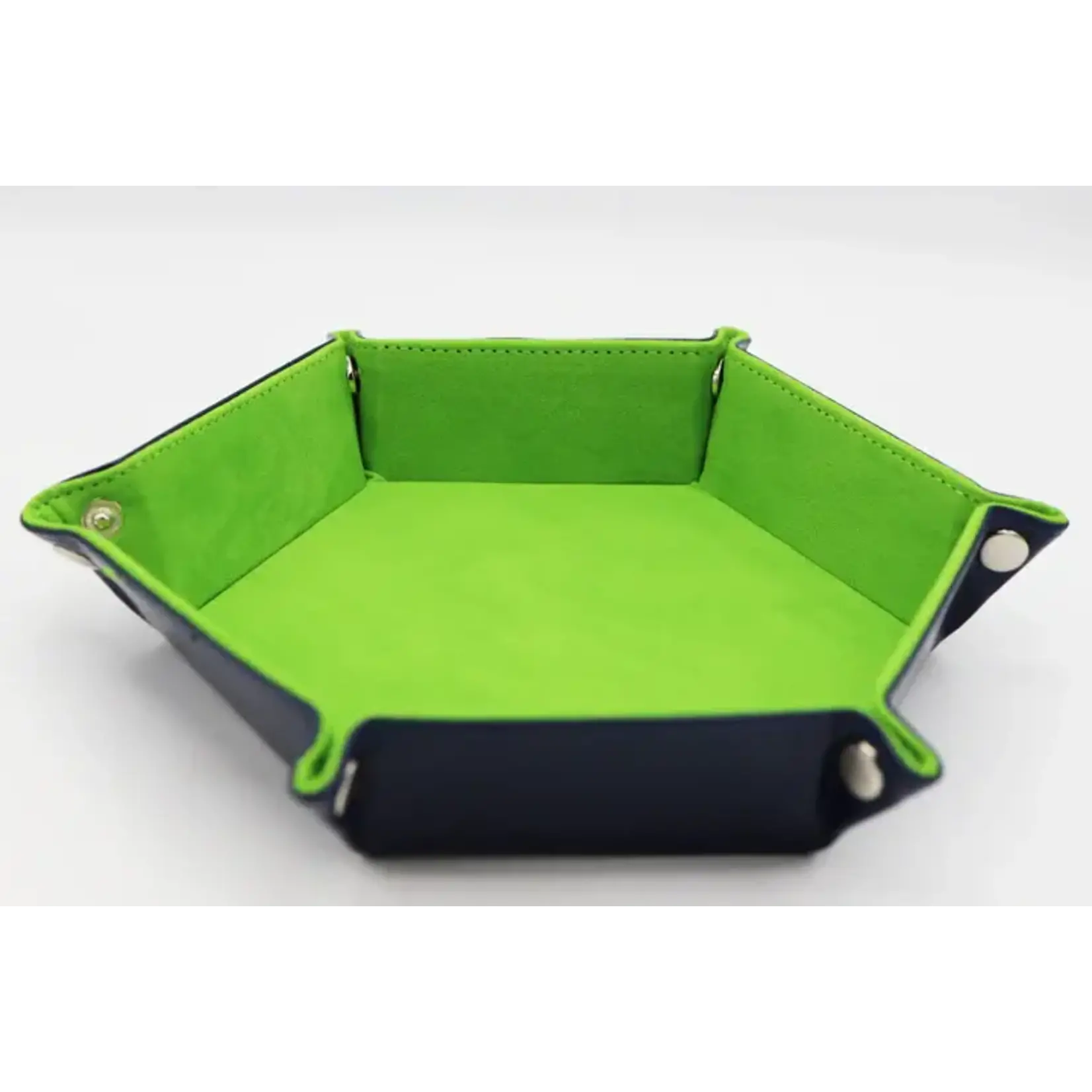 Foam Brain Leatherette & Velvet Hex Dice Tray (Navy with Lime)