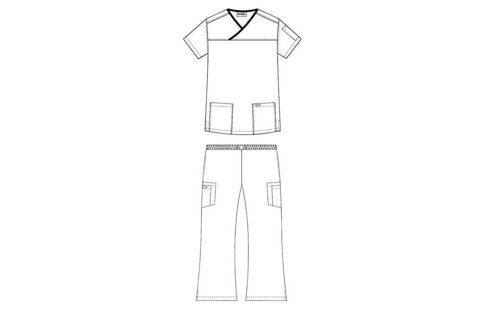 Unisex Criss-Cross Scrub Set Elastic Pant Waste 8 Pockets