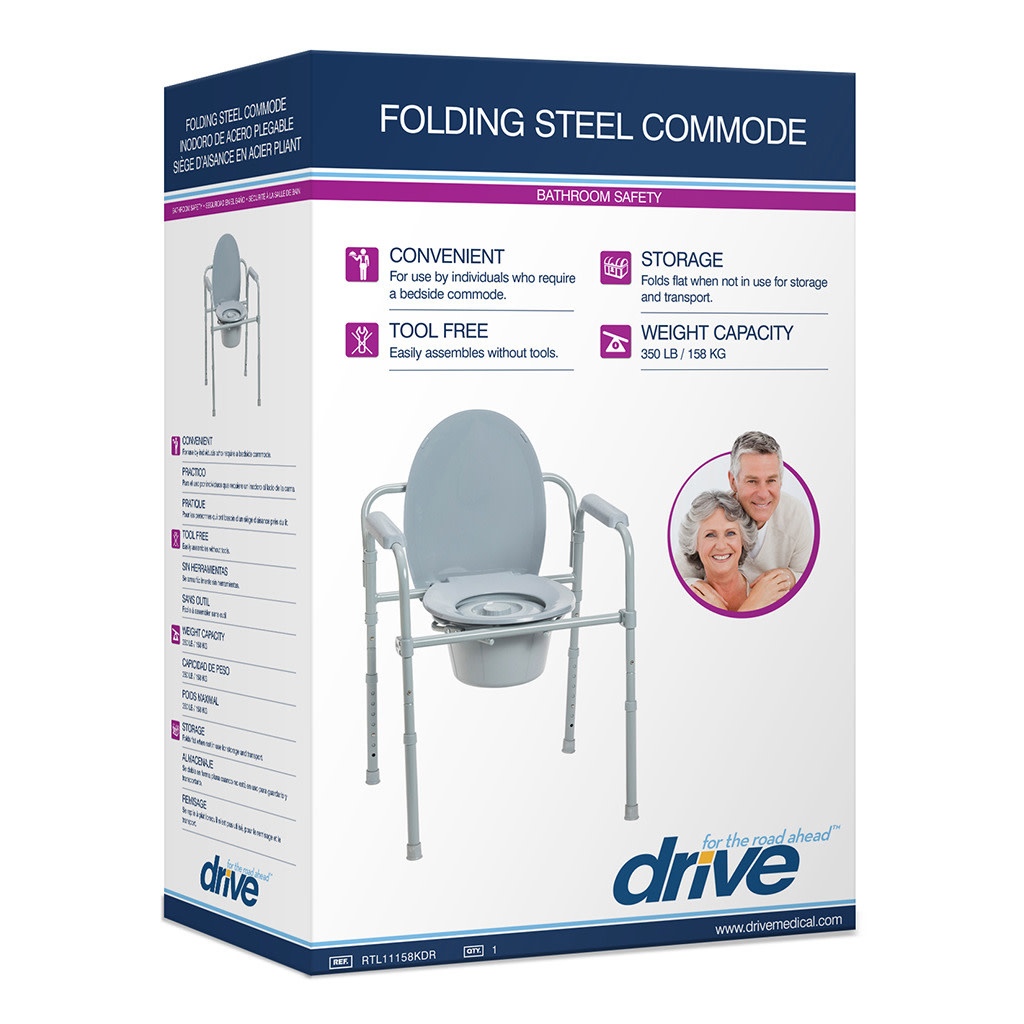 DRV-Drive Medical Drive Folding Steel Stationary Commode 350lbs