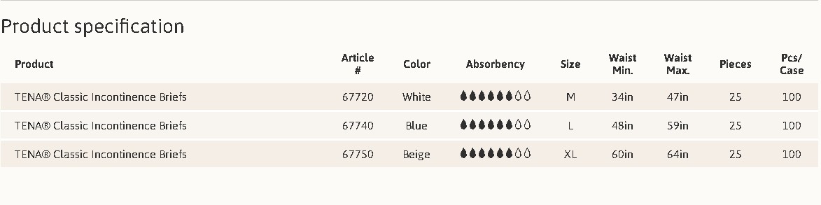 TENA-Tena Tena Classic Briefs Large 25/bg 4/bx