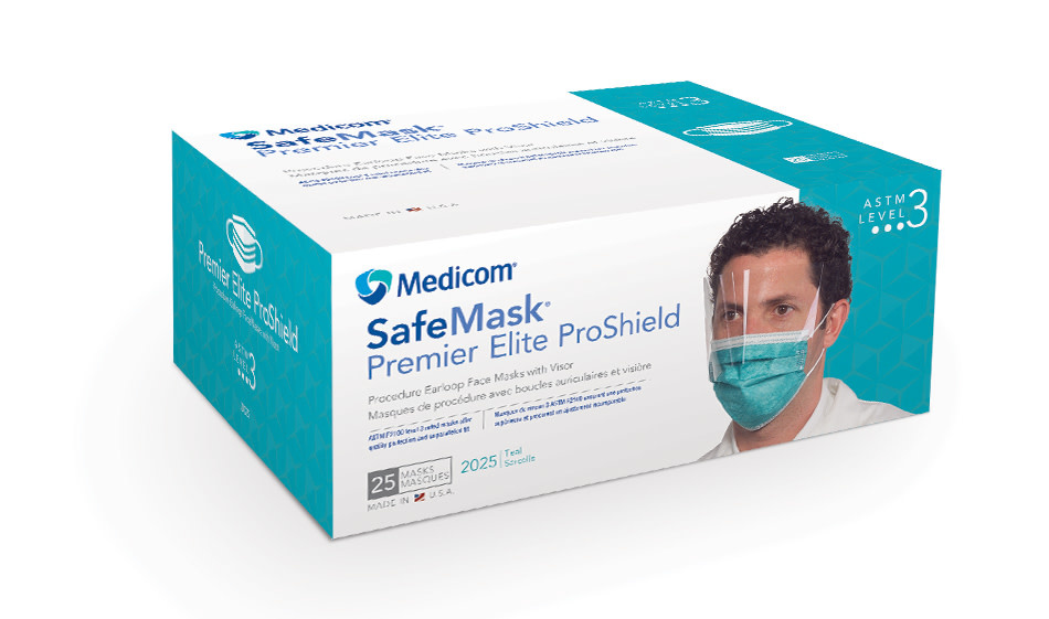 MDCM-Medicom SafeMask Level 3 Premier Elite ProShield with Visor 25/bx