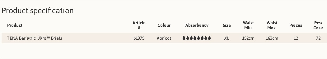 TENA-Tena Tena Bariatric Brief 3XL 8/bg