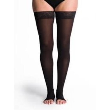 SIGVARIS Style Soft Opaque Thigh High for Women 30-40mmHg Open Toe Black