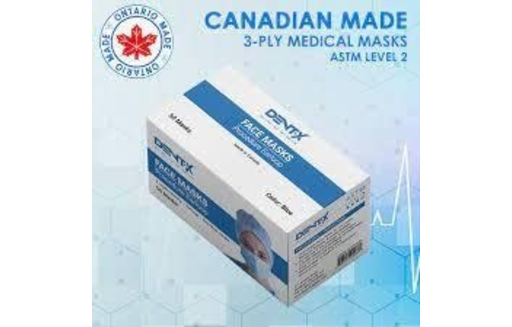 Dent-X Made in Canada Disposable Face Mask 3 Ply ASTM Level 2