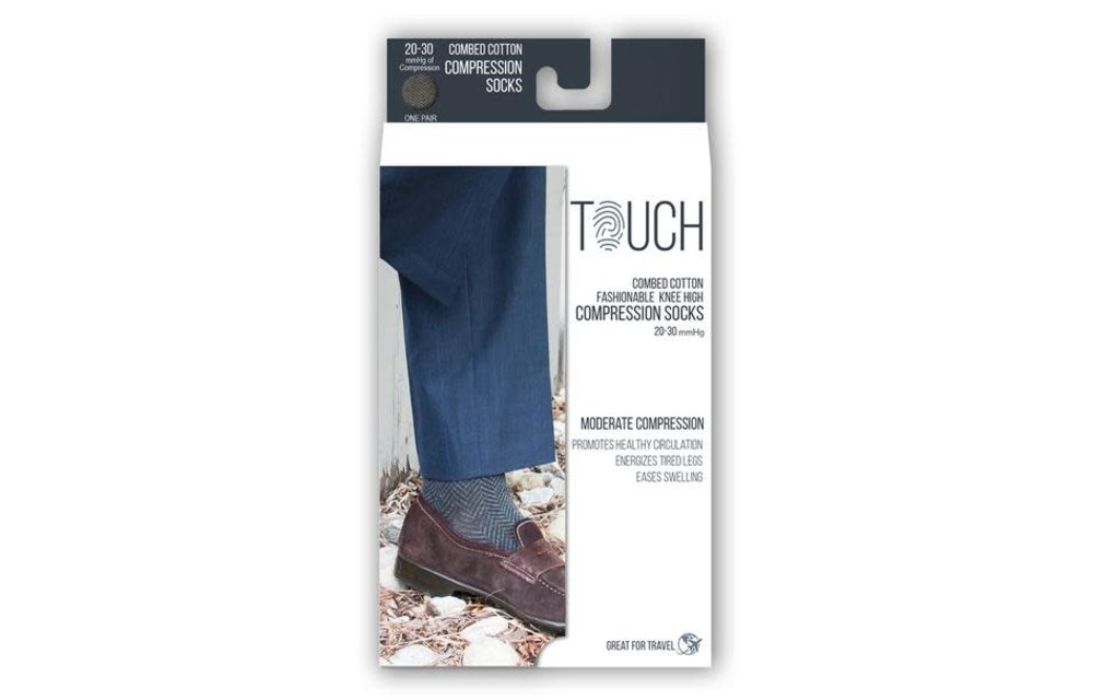 Touch Combed Cotton Compression Sock for Men 20-30mmHg Herringbone Black