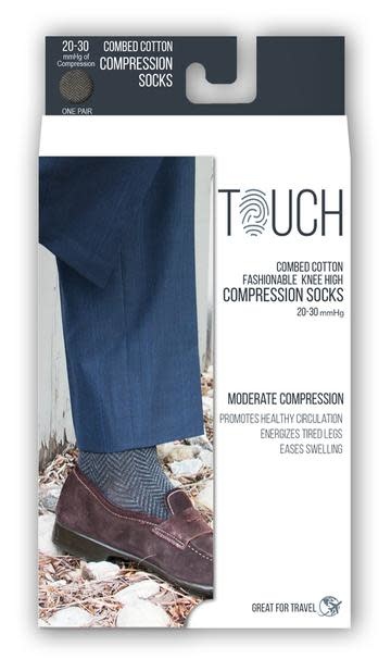 Touch Combed Cotton Compression Sock for Men 20-30mmHg Herringbone Black