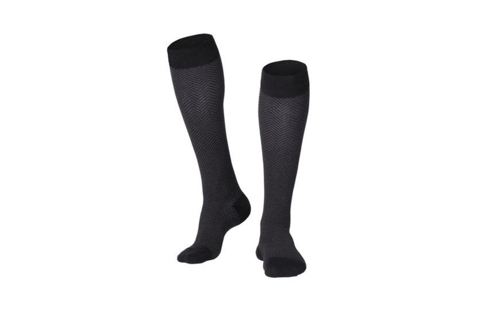 Touch Combed Cotton Compression Sock for Men 20-30mmHg Herringbone Black