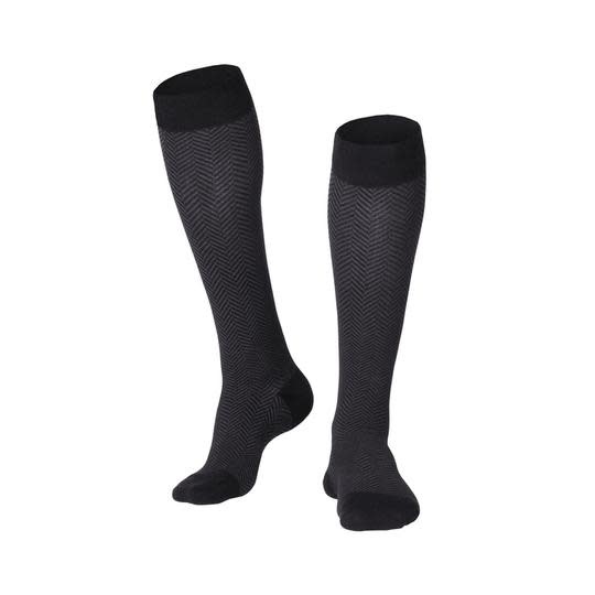 Touch Combed Cotton Compression Sock for Men 20-30mmHg Herringbone Black