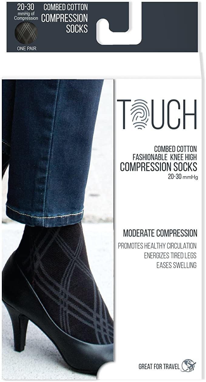 Airway Surgical Touch Combed Argyle Black Sock for Women 20-30mmHg Argyle Black