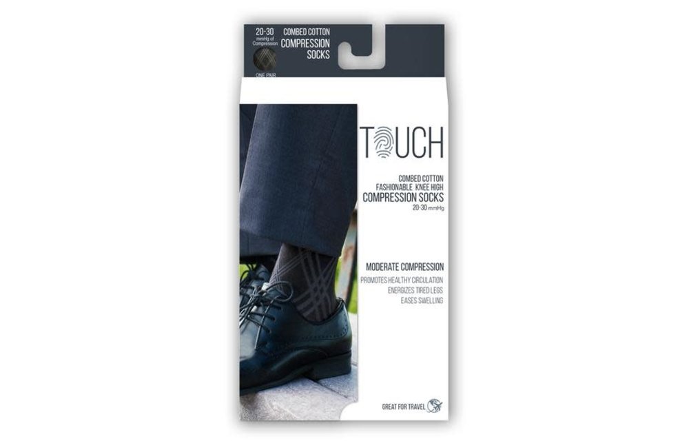 Touch Combed Cotton Compression Sock For Men 20-30mmHg Argyle Black