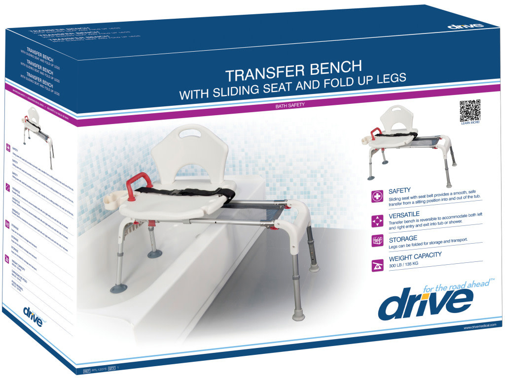 Drive Transfer Bench w/Sliding Seat & Fold-up Legs 300lbs