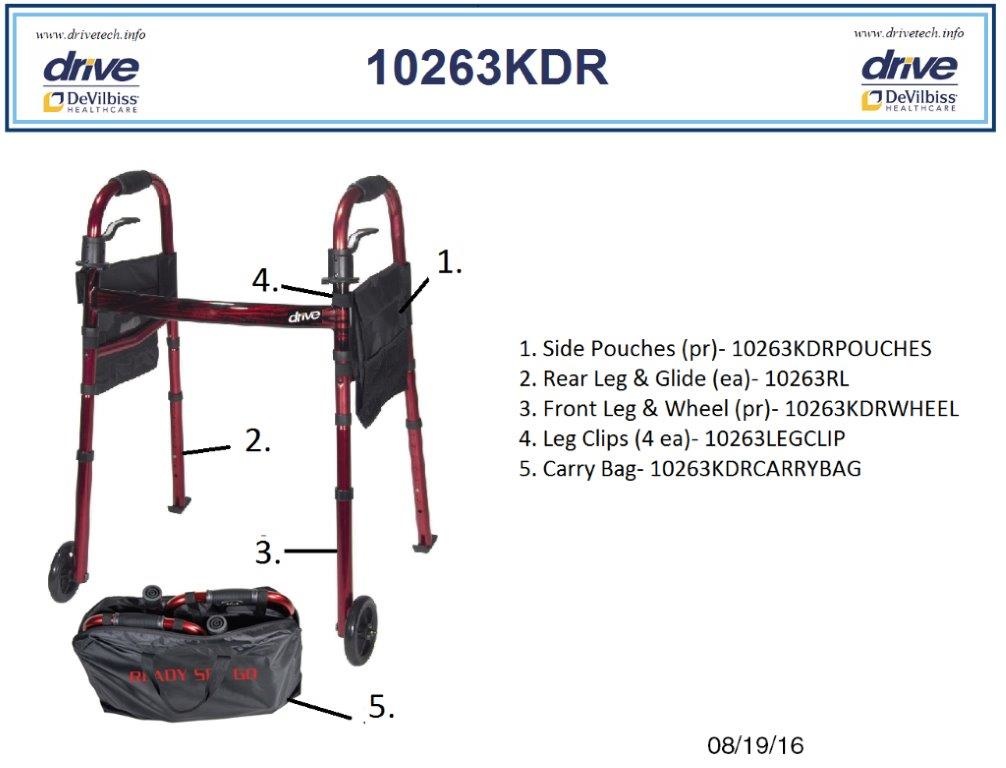 DRV-Drive Medical Drive Travel 2-Wheel Walker 300lbs